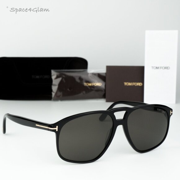Tom Ford Men Sunglasses Shiny Black Smoke Pilot FT1000/S PIERRE 01A BRAND NEW - Picture 3 of 13